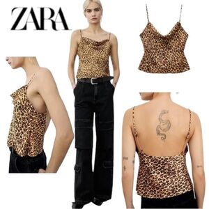 Zara satin effect camisole tank leopard animal print. Size medium